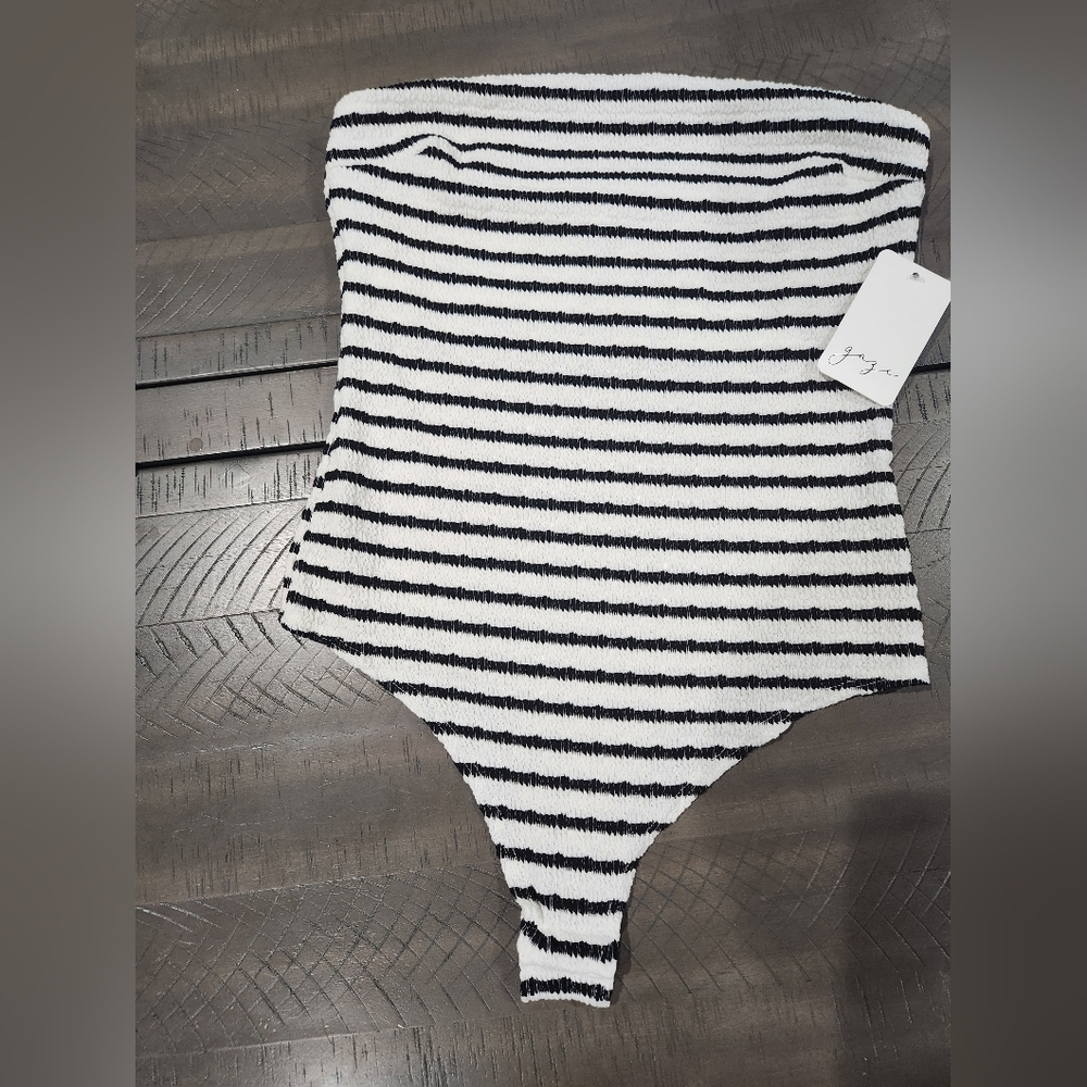 Gaze Black and White Striped Womens Bodysuit